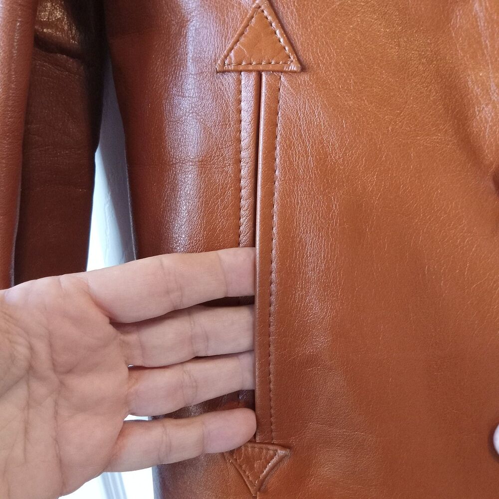 Etienne Aigner Size 10 Vintage Leather Jacket Coat Women's Camel Brown - Picture 5 of 14